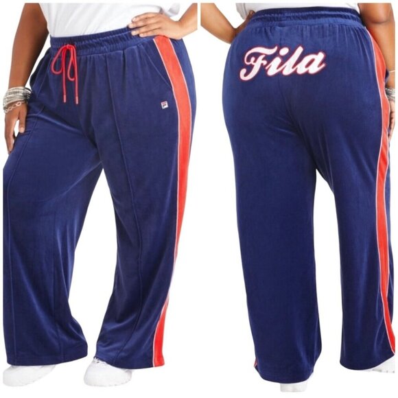 FILA Womens Plus Size 2X Navy Blue Red Valery Drawstring Luxe Velour Pants NWT - Picture 4 of 9